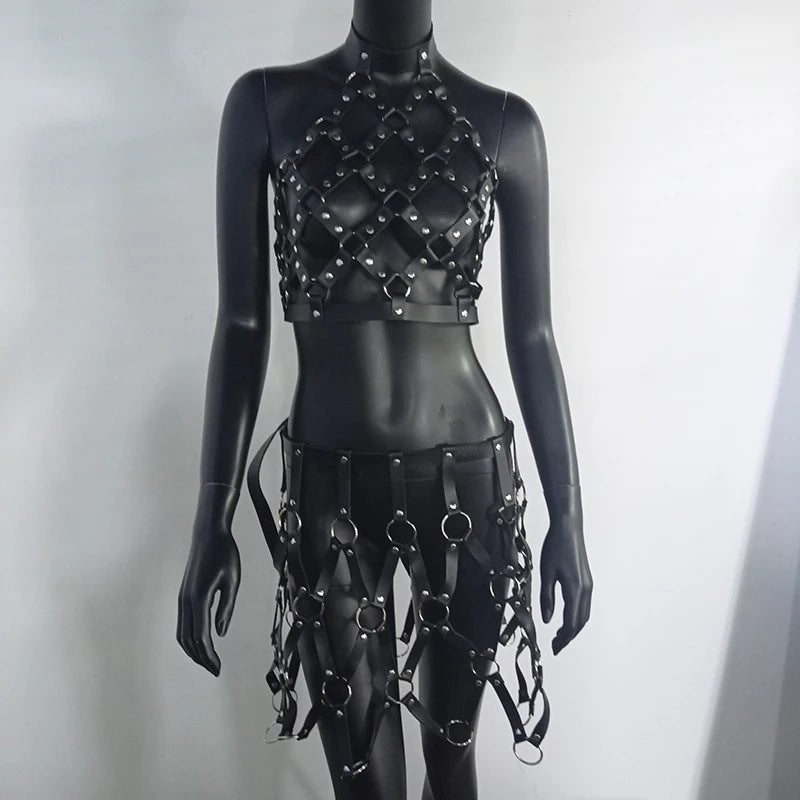 Steampunk Body Harness PU Leather Rave Festival outfit