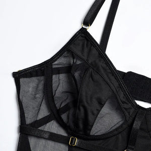 After Dark Mesh Bodysuit – Black Strappy Sheer Lingerie for Rave, Boudoir & Bold Nights - Witty Cheeks, Rave Festival Outfit and Sexy Lingerie