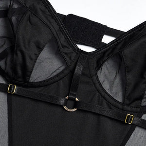 After Dark Mesh Bodysuit – Black Strappy Sheer Lingerie for Rave, Boudoir & Bold Nights - Witty Cheeks, Rave Festival Outfit and Sexy Lingerie