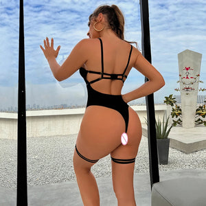 After Dark Mesh Bodysuit – Black Strappy Sheer Lingerie for Rave, Boudoir & Bold Nights - Witty Cheeks, Rave Festival Outfit and Sexy Lingerie