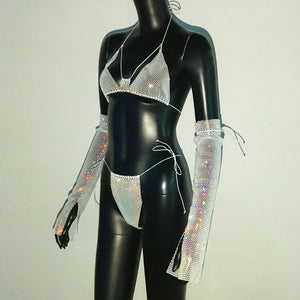 Shiny Rhinestone Rave Set – Sexy Glittertop & thong for Rave,EDM, Club, Festival - Witty Cheeks, Rave Festival Outfit and Sexy Lingerie