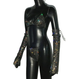 Shiny Rhinestone Rave Set – Sexy Glittertop & thong for Rave,EDM, Club, Festival - Witty Cheeks, Rave Festival Outfit and Sexy Lingerie