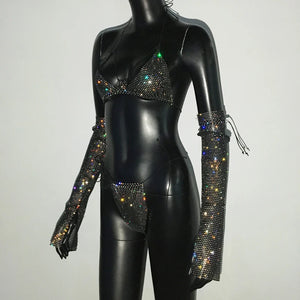 Shiny Rhinestone Rave Set – Sexy Glittertop & thong for Rave,EDM, Club, Festival - Witty Cheeks, Rave Festival Outfit and Sexy Lingerie