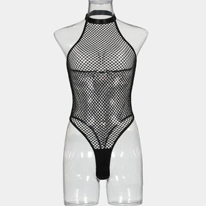 Mesh Fishnet Bodysuit – High-Cut See-Through One-Piece for Boudoir, Rave & Roleplay - Witty Cheeks, Rave Festival Outfit and Sexy Lingerie