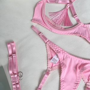 Tease Tamer Tassel Lingerie Set –Crotchless Strappy Open Bra Lingerie Rave, Boudoir & Wild Nights In - Witty Cheeks, Rave Festival Outfit and Sexy Lingerie