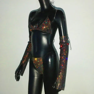 Shiny Rhinestone Rave Set – Sexy Glittertop & thong for Rave,EDM, Club, Festival - Witty Cheeks, Rave Festival Outfit and Sexy Lingerie