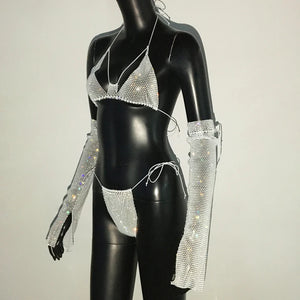 Shiny Rhinestone Rave Set – Sexy Glittertop & thong for Rave,EDM, Club, Festival - Witty Cheeks, Rave Festival Outfit and Sexy Lingerie