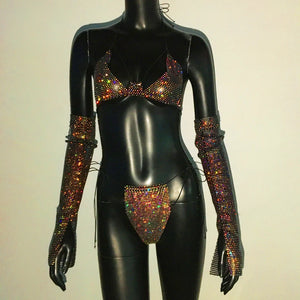 Shiny Rhinestone Rave Set – Sexy Glittertop & thong for Rave,EDM, Club, Festival - Witty Cheeks, Rave Festival Outfit and Sexy Lingerie