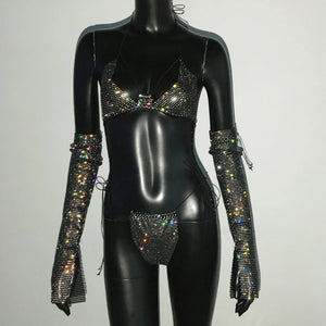 Shiny Rhinestone Rave Set – Sexy Glittertop & thong for Rave,EDM, Club, Festival - Witty Cheeks, Rave Festival Outfit and Sexy Lingerie