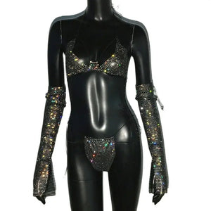 Shiny Rhinestone Rave Set – Sexy Glittertop & thong for Rave,EDM, Club, Festival - Witty Cheeks, Rave Festival Outfit and Sexy Lingerie