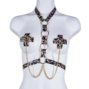 Sexy Body Harness & Cross Pasties Nipple cover Set - Witty Cheeks, Rave Festival Outfit and Sexy Lingerie