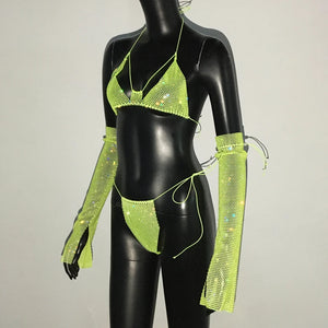Shiny Rhinestone Rave Set – Sexy Glittertop & thong for Rave,EDM, Club, Festival - Witty Cheeks, Rave Festival Outfit and Sexy Lingerie