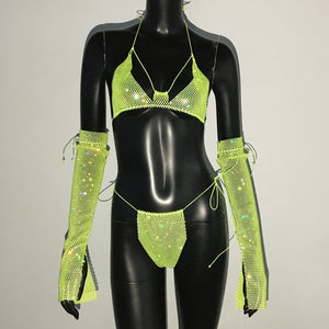 Shiny Rhinestone Rave Set – Sexy Glittertop & thong for Rave,EDM, Club, Festival - Witty Cheeks, Rave Festival Outfit and Sexy Lingerie