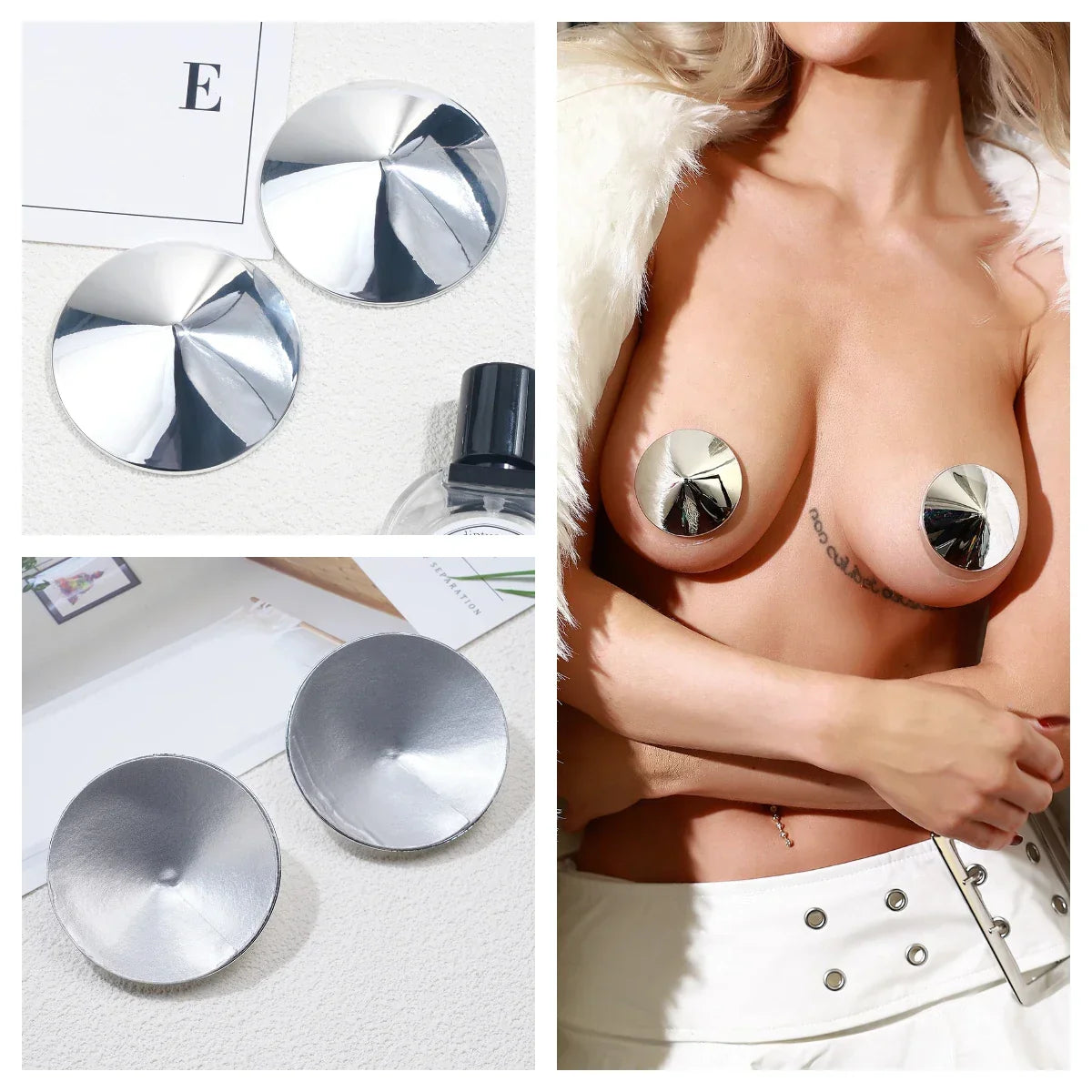 Chrome Domes Shiny Resin Nipple Covers – Reusable Adhesive Pasties - Witty Cheeks, Rave Festival Outfit and Sexy Lingerie