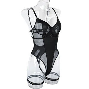 After Dark Mesh Bodysuit – Black Strappy Sheer Lingerie for Rave, Boudoir & Bold Nights - Witty Cheeks, Rave Festival Outfit and Sexy Lingerie