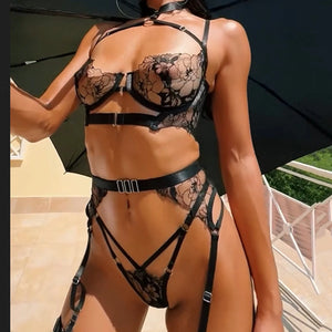 Ellolace Sexy Lingеrie Set New 2024 Halter Bra Push Up Erotic Costume Fantasy Intimate Sexy Female Complete Transparent Outfits - Witty Cheeks, Rave Festival Outfit and Sexy Lingerie