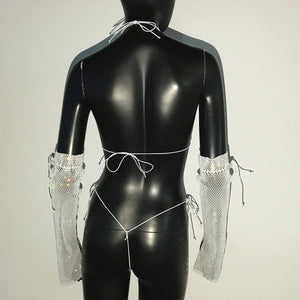 Shiny Rhinestone Rave Set – Sexy Glittertop & thong for Rave,EDM, Club, Festival - Witty Cheeks, Rave Festival Outfit and Sexy Lingerie