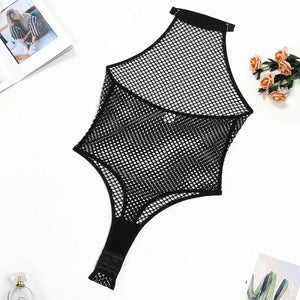 Mesh Fishnet Bodysuit – High-Cut See-Through One-Piece for Boudoir, Rave & Roleplay - Witty Cheeks, Rave Festival Outfit and Sexy Lingerie