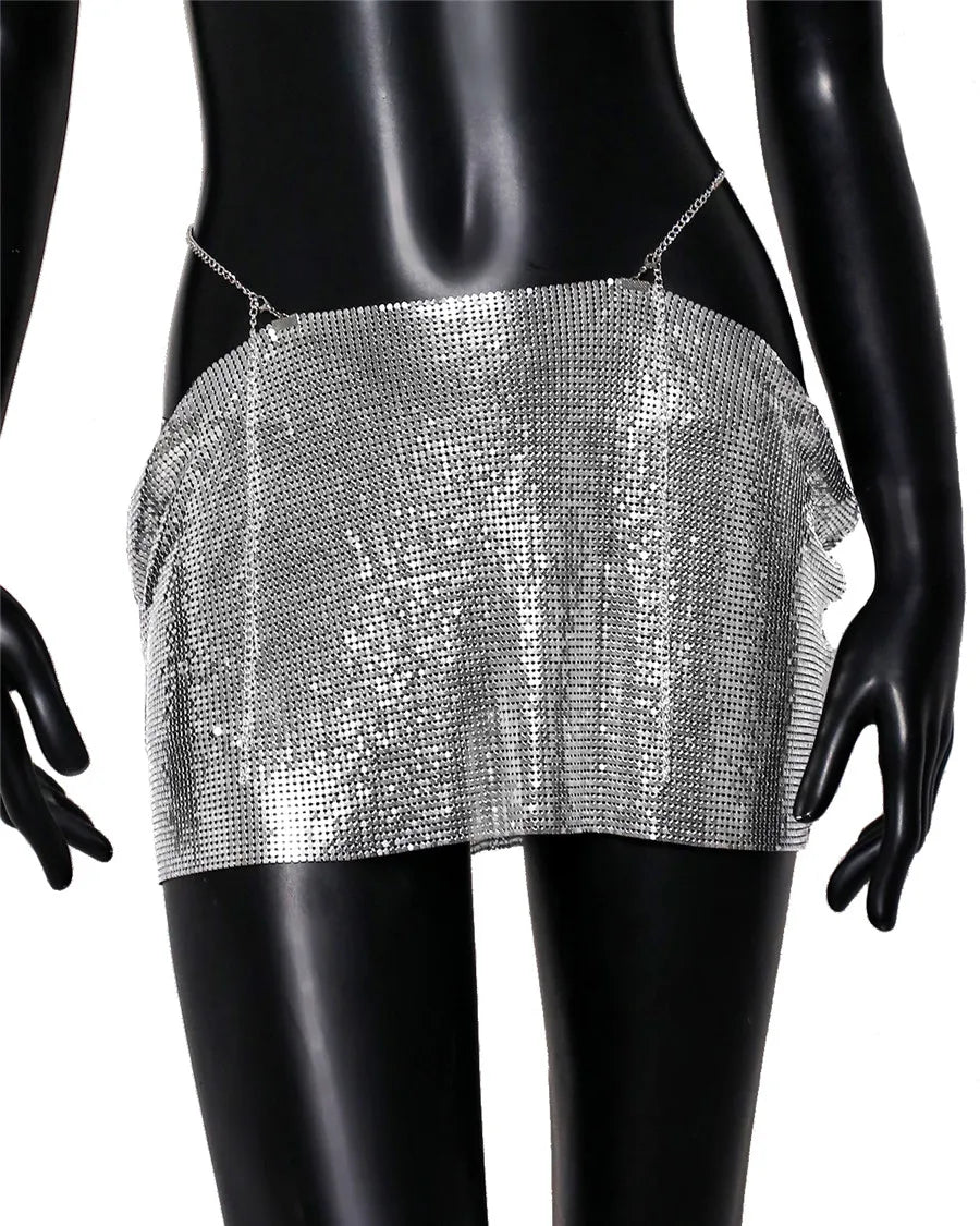Metal Sequins Skirt Sexy Rave Festival Outfit