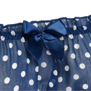 Polka Dot Lingerie Set – 5-Piece Off-Shoulder Top, Skirt, Thong & Stockings, Romantic & Exotic Intimate Gift - Witty Cheeks, Rave Festival Outfit and Sexy Lingerie