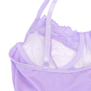 Lavender Lace Lingerie Set – Sheer Bra & Skirted Garter Set for Boudoir, Raves - Witty Cheeks, Rave Festival Outfit and Sexy Lingerie