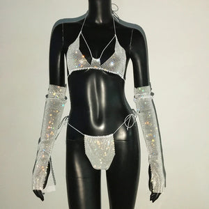 Shiny Rhinestone Rave Set – Sexy Glittertop & thong for Rave,EDM, Club, Festival - Witty Cheeks, Rave Festival Outfit and Sexy Lingerie