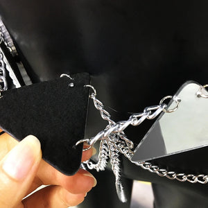 Mirror Triangle Rave outfit– Reflective PU Leather Set with Chains - Witty Cheeks, Rave Festival Outfit and Sexy Lingerie