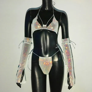 Shiny Rhinestone Rave Set – Sexy Glittertop & thong for Rave,EDM, Club, Festival - Witty Cheeks, Rave Festival Outfit and Sexy Lingerie