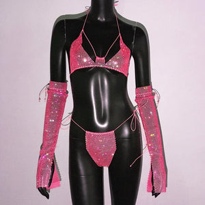 Shiny Rhinestone Rave Set – Sexy Glittertop & thong for Rave,EDM, Club, Festival - Witty Cheeks, Rave Festival Outfit and Sexy Lingerie