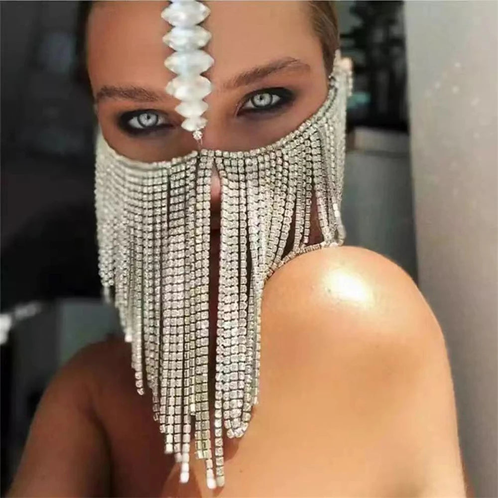 Rhinestone Face Mask Punk Festival Outfit Jewelry