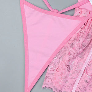 Pink Lace Corset Lingerie Dress Set with Stockings – Coquette-Inspired Babydoll - Witty Cheeks, Rave Festival Outfit and Sexy Lingerie