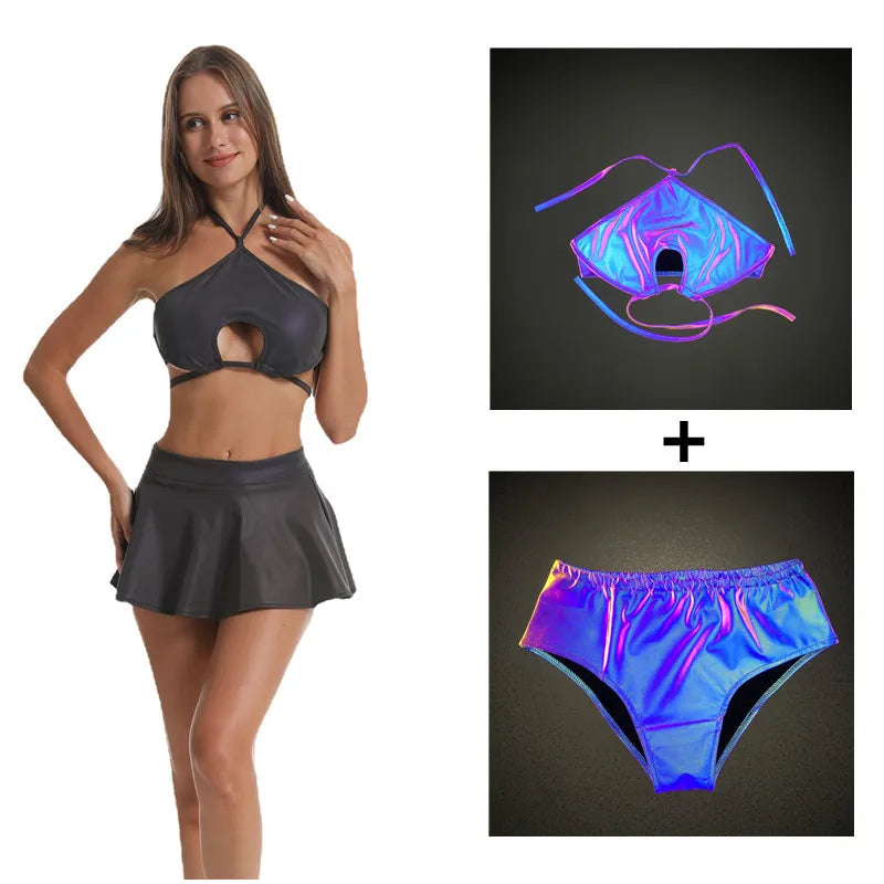 Reflective Hollow Out Festival rave Outfit lingerie