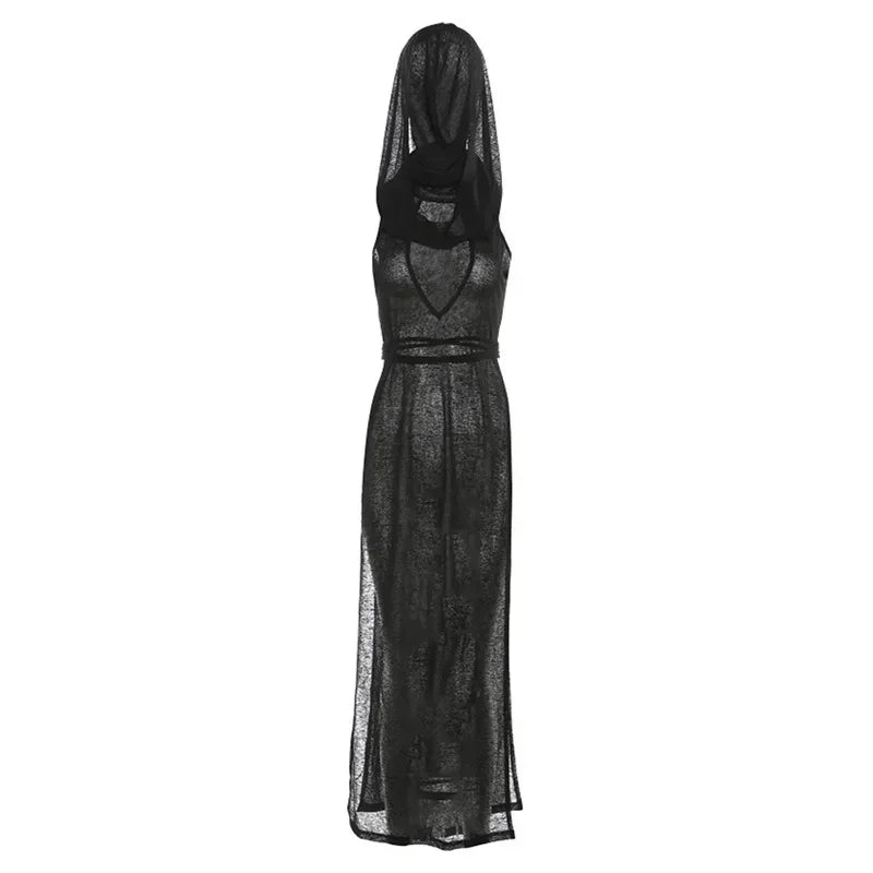 Gothic Hooded Dress Rave Festival outfit steampunk