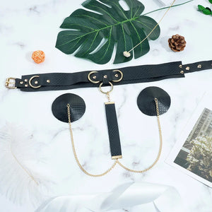 Chain Collar & Pasties Set – Bold Black & Gold Body Accessory - Witty Cheeks, Rave Festival Outfit and Sexy Lingerie