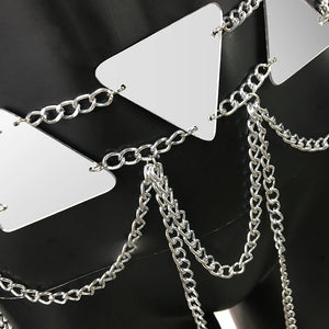 Mirror Triangle Rave outfit– Reflective PU Leather Set with Chains - Witty Cheeks, Rave Festival Outfit and Sexy Lingerie