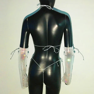 Shiny Rhinestone Rave Set – Sexy Glittertop & thong for Rave,EDM, Club, Festival - Witty Cheeks, Rave Festival Outfit and Sexy Lingerie