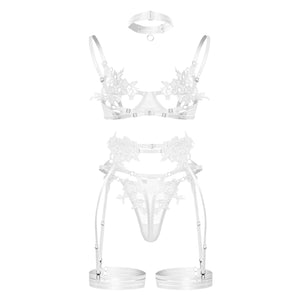 Strappy Open Bra & Garter Panty for Boudoir, Rave & Fantasy Nights - Witty Cheeks, Rave Festival Outfit and Sexy Lingerie