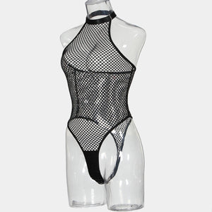 Mesh Fishnet Bodysuit – High-Cut See-Through One-Piece for Boudoir, Rave & Roleplay - Witty Cheeks, Rave Festival Outfit and Sexy Lingerie