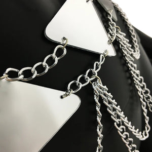 Mirror Triangle Rave outfit– Reflective PU Leather Set with Chains - Witty Cheeks, Rave Festival Outfit and Sexy Lingerie
