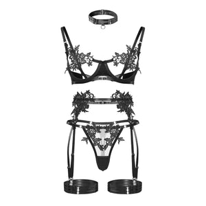 Strappy Open Bra & Garter Panty for Boudoir, Rave & Fantasy Nights - Witty Cheeks, Rave Festival Outfit and Sexy Lingerie