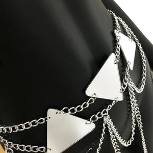 Mirror Triangle Rave outfit– Reflective PU Leather Set with Chains - Witty Cheeks, Rave Festival Outfit and Sexy Lingerie