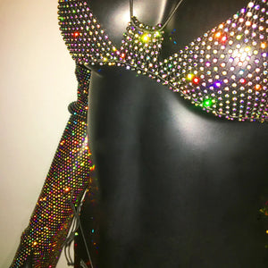 Shiny Rhinestone Rave Set – Sexy Glittertop & thong for Rave,EDM, Club, Festival - Witty Cheeks, Rave Festival Outfit and Sexy Lingerie