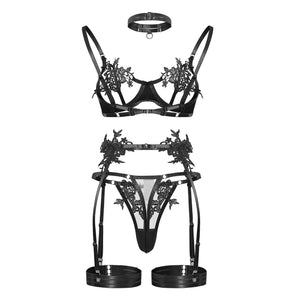 Strappy Open Bra & Garter Panty for Boudoir, Rave & Fantasy Nights - Witty Cheeks, Rave Festival Outfit and Sexy Lingerie