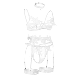Strappy Open Bra & Garter Panty for Boudoir, Rave & Fantasy Nights - Witty Cheeks, Rave Festival Outfit and Sexy Lingerie