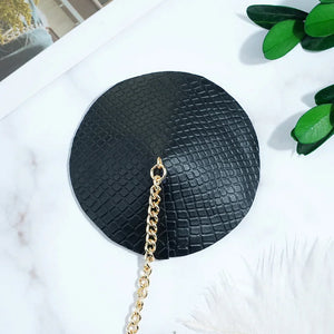 Chain Collar & Pasties Set – Bold Black & Gold Body Accessory - Witty Cheeks, Rave Festival Outfit and Sexy Lingerie