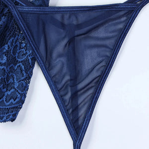 Navy Blue Lace Lingerie Set, with Garter Belt, Bra, Sheer skirt and stocking, Gift for her| Valentine's Day idea for wife girlfriend set - Witty Cheeks, Rave Festival Outfit and Sexy Lingerie