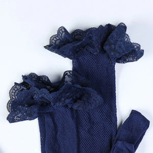 Navy Blue Lace Lingerie Set, with Garter Belt, Bra, Sheer skirt and stocking, Gift for her| Valentine's Day idea for wife girlfriend set - Witty Cheeks, Rave Festival Outfit and Sexy Lingerie