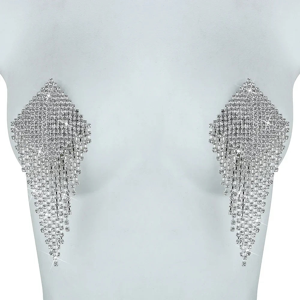 Starlust Rhinestone Tassel Pasties – Reusable Sparkle Stickers - Witty Cheeks, Rave Festival Outfit and Sexy Lingerie