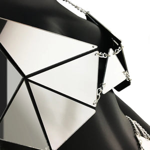 Mirror Triangle Rave outfit– Reflective PU Leather Set with Chains - Witty Cheeks, Rave Festival Outfit and Sexy Lingerie