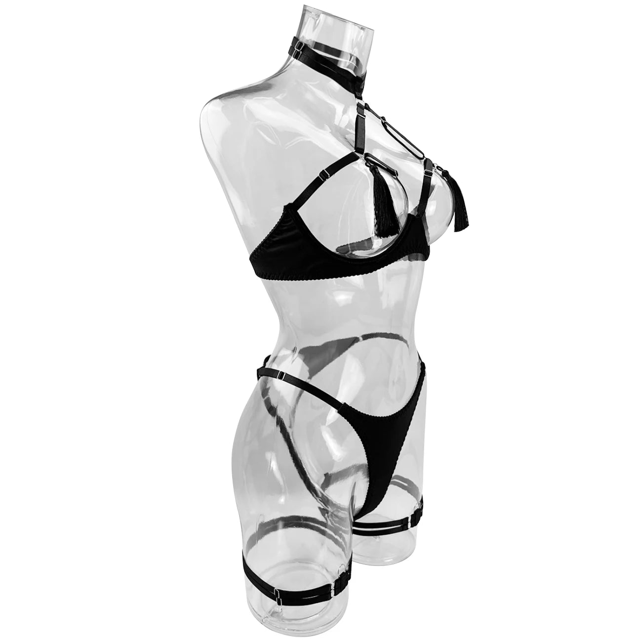 Tease Tamer Tassel Lingerie Set –Crotchless Strappy Open Bra Lingerie Rave, Boudoir & Wild Nights In - Witty Cheeks, Rave Festival Outfit and Sexy Lingerie